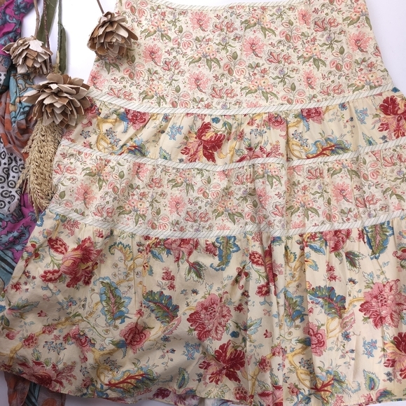 Jones Wear Boho Floral Cream Pink Multicolor Skirt Sz 14 - Picture 4 of 8